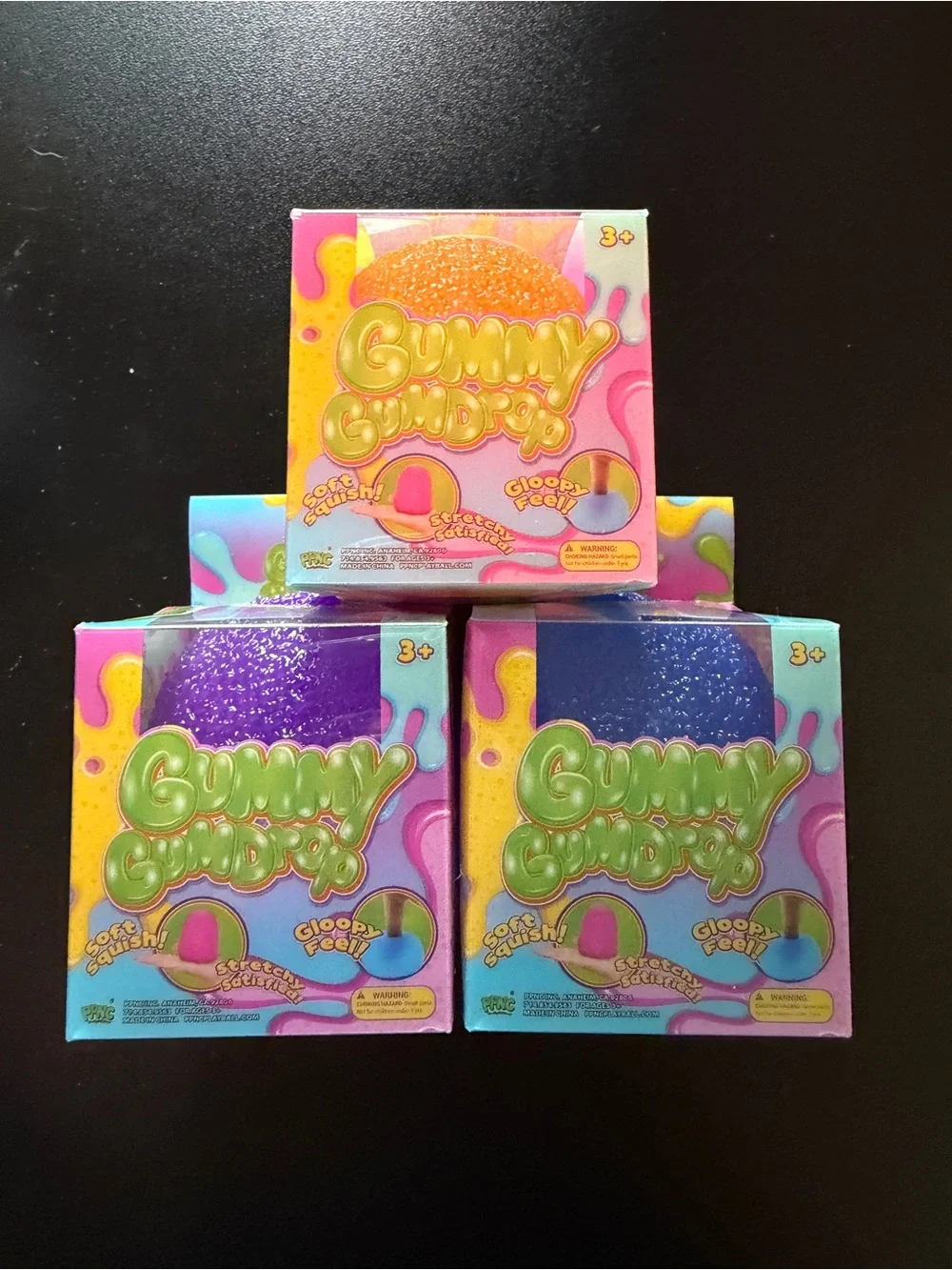 New Squishy Gummy Gumdrop PPNC Textured Toy Lot of 3 Orange Purple Blue Gum Drop
